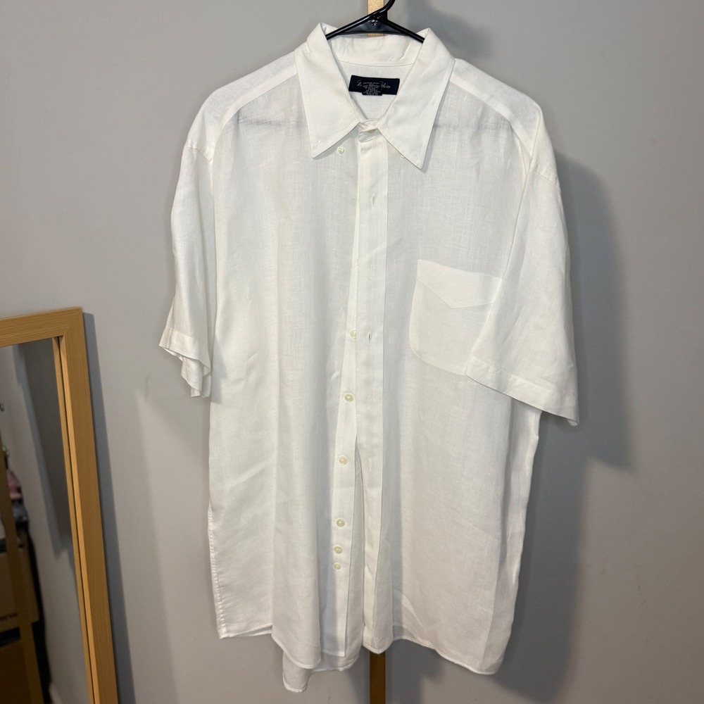 Brooks Brothers MensWhite 100% Pure Irish Linen Short Sleeve Button Down Shirt L